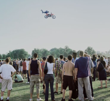 Sports event with motorbike in the air